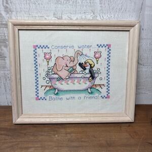 Hand Made Cross Stitched “Bathe With A Friend” Wall Art